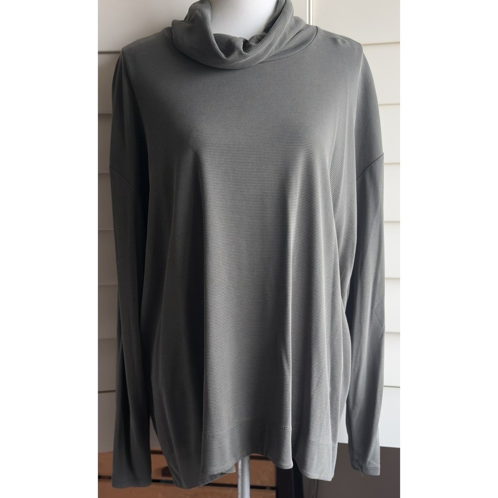 J.Jill Women 3X Olive Green Cowl Turtleneck Tunic Top Ribbed Modal Minimalist